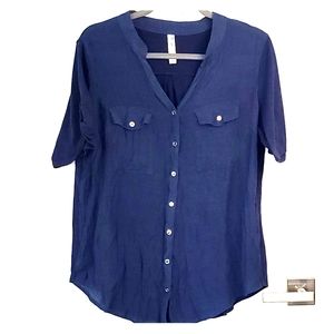 Perseption Women 1X Navy Blue Button Down Blouse